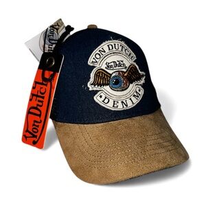 Von Dutch Pacific Dark Blue Denim/Khaki Suede Trucker Hat - New With Tag OSFA